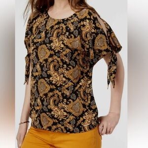 $190 Michael Kors Women's Black Orange Paisley Sweetheart Scoop Neck Top Size 3X